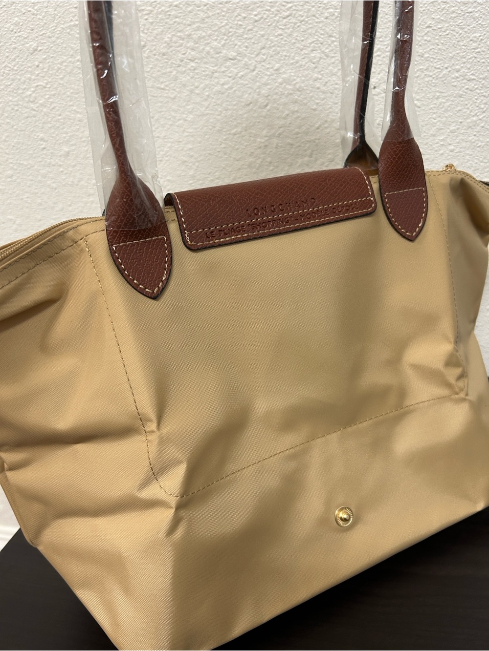 Longchamp Le Pliage Medium Tote Bag in Beige with Brown Trim - Picture 2 of 6